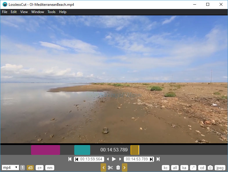 LosslessCut video trimming interface with cut markers
