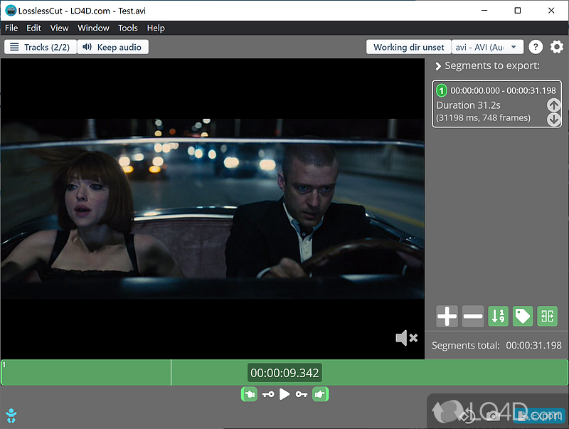 LosslessCut waveform visualization and segment selection